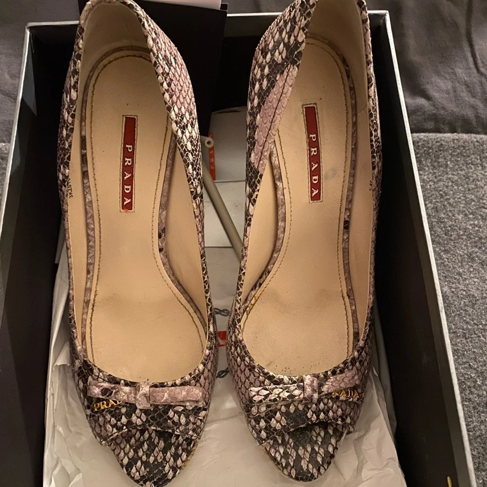 Prada Snakeskin Cork Wedge Heels - Picture 2 of 6
